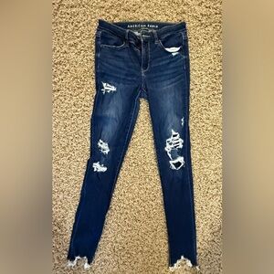 American Eagle Outfitters Dark Blue Distressed Skinny Jeans
